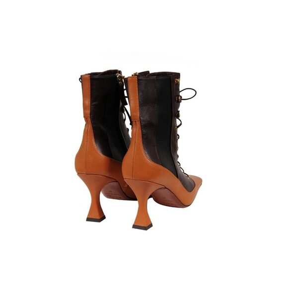 Manu Atelier Womens Duck Lace Up Boots US 7 EU 37 Brown Leather Square Toe - Picture 7 of 10